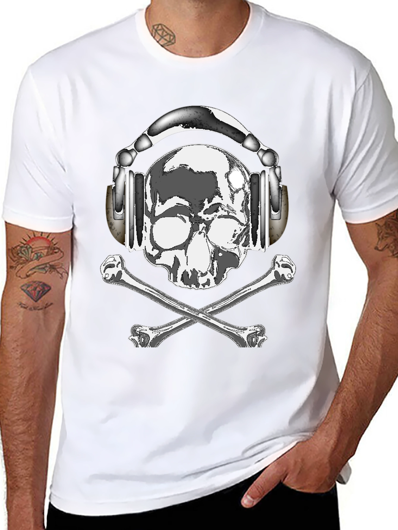 Skull with Headphones Graphic Tee - Rocker Style