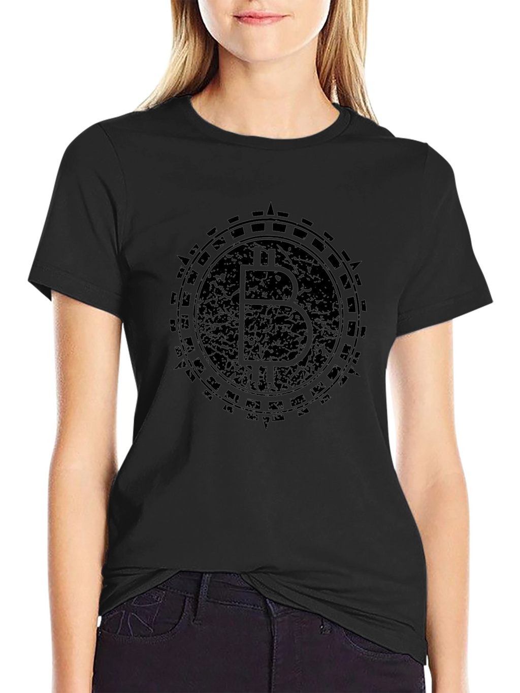 Bitcoin Logo Graphic Print Black T-Shirt