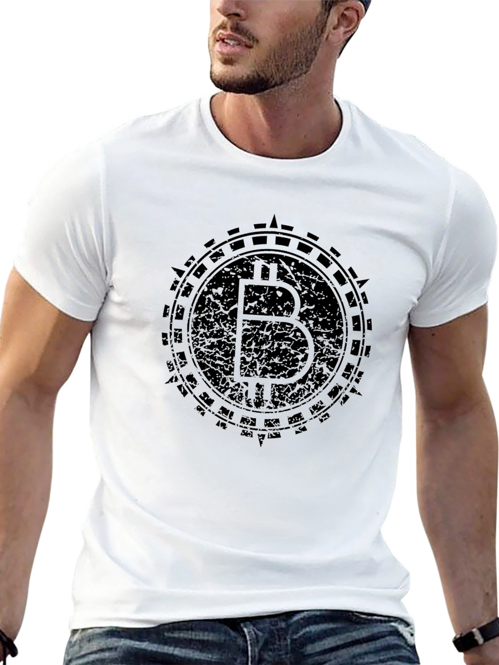 Bitcoin Logo Graphic Print Black T-Shirt