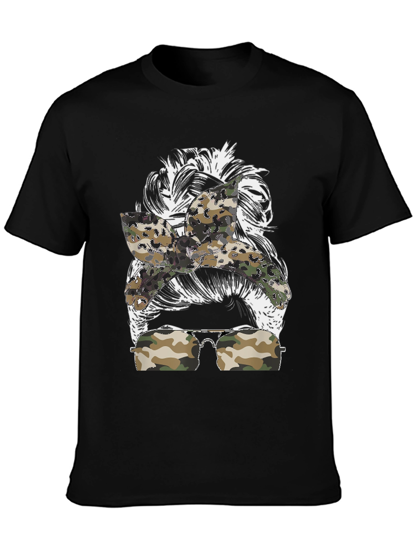 Messy Bun Camo Sunglasses T-Shirt
