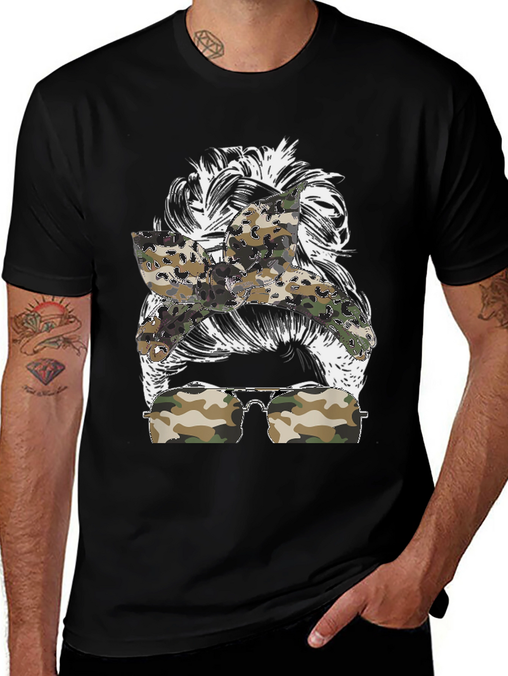 Messy Bun Camo Sunglasses T-Shirt