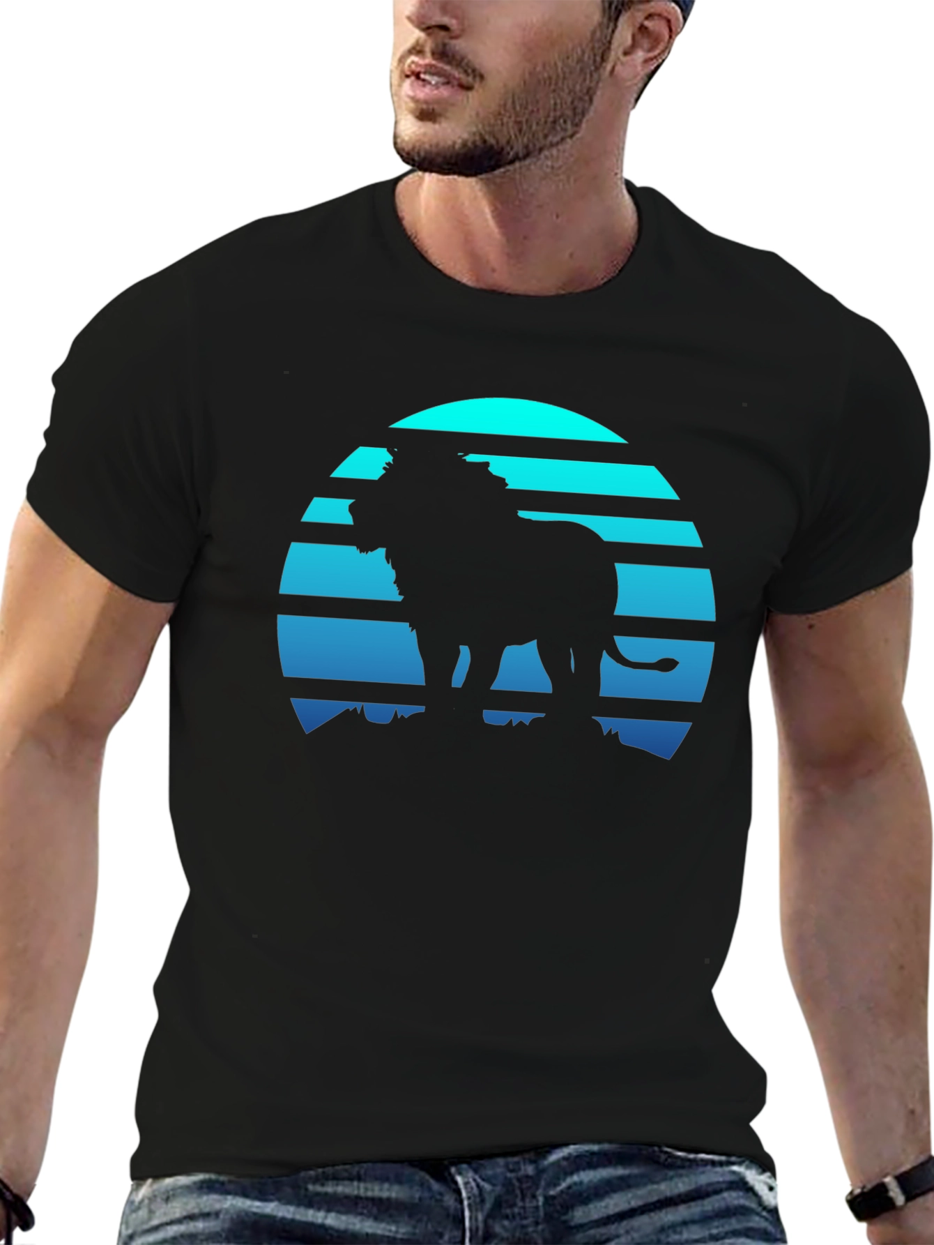 Lion Sunset Graphic Tee - Mens Black T-Shirt