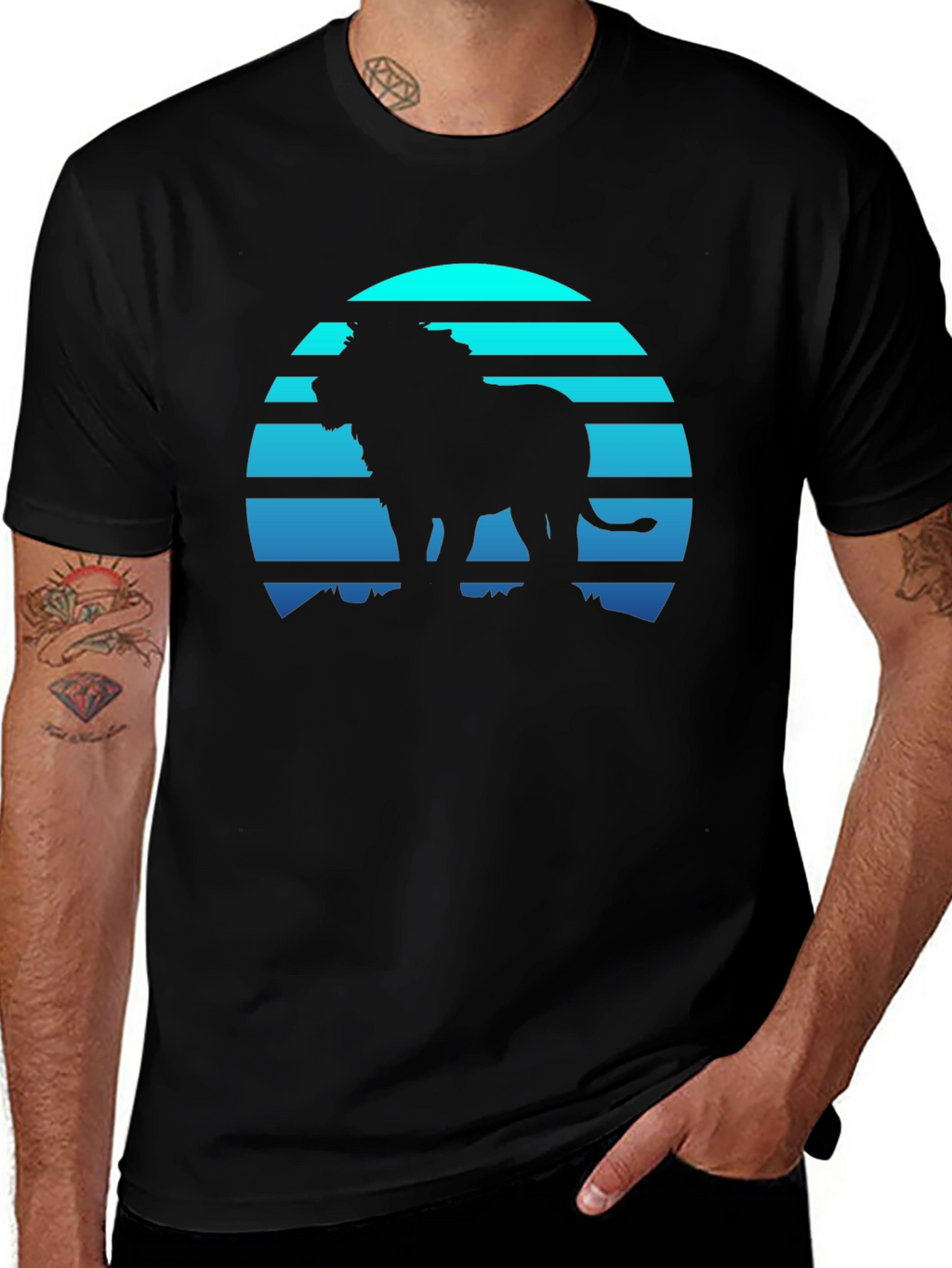 Lion Sunset Graphic Tee - Mens Black T-Shirt