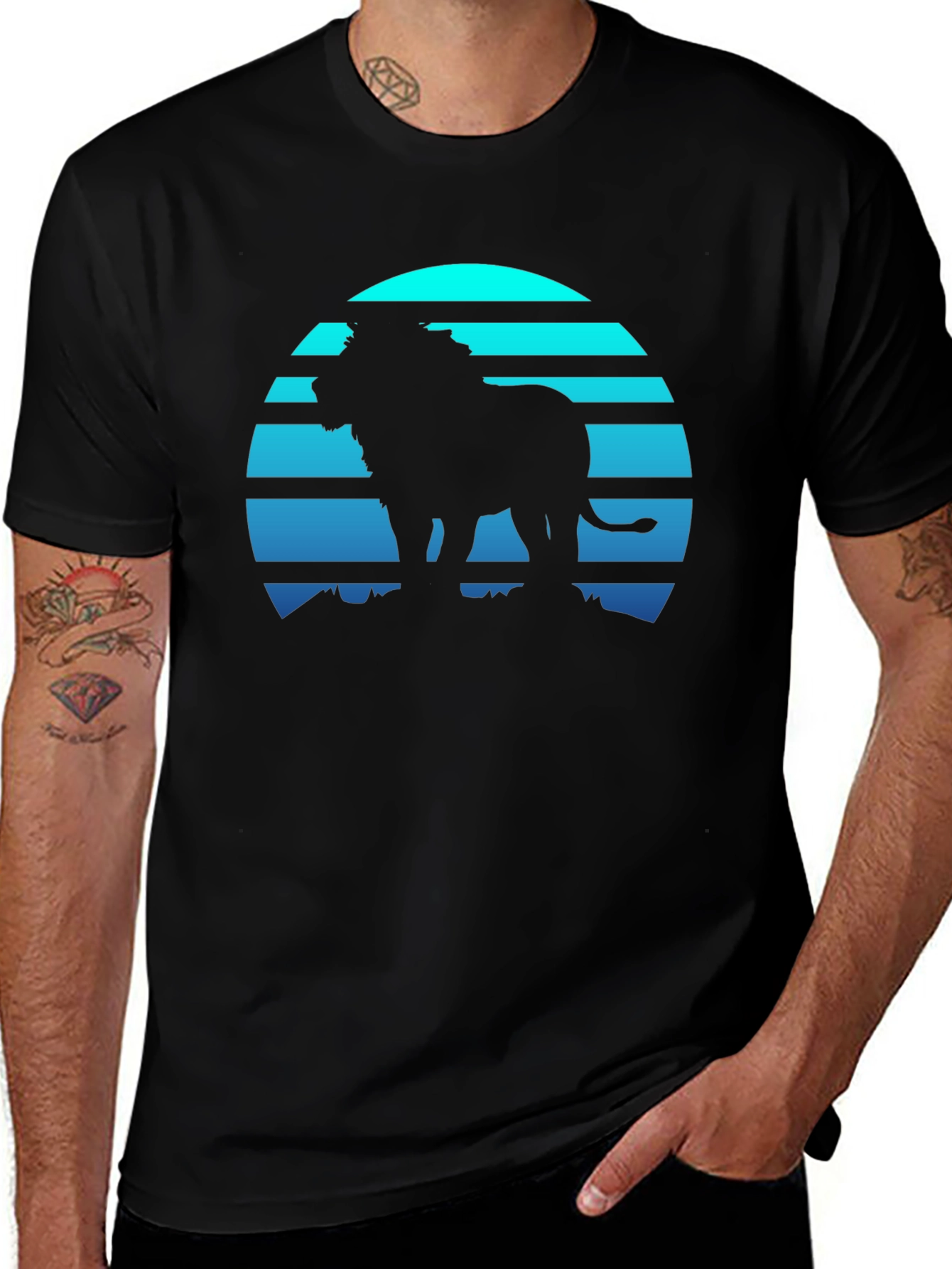 Lion Sunset Graphic Tee - Mens Black T-Shirt
