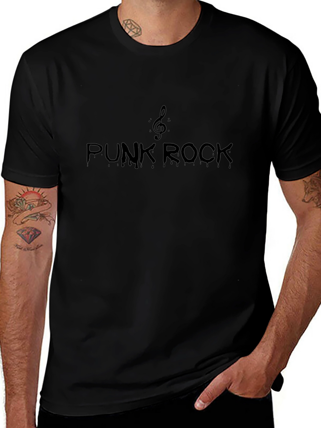 Punk Rock Treble Clef Graphic Tee - Black