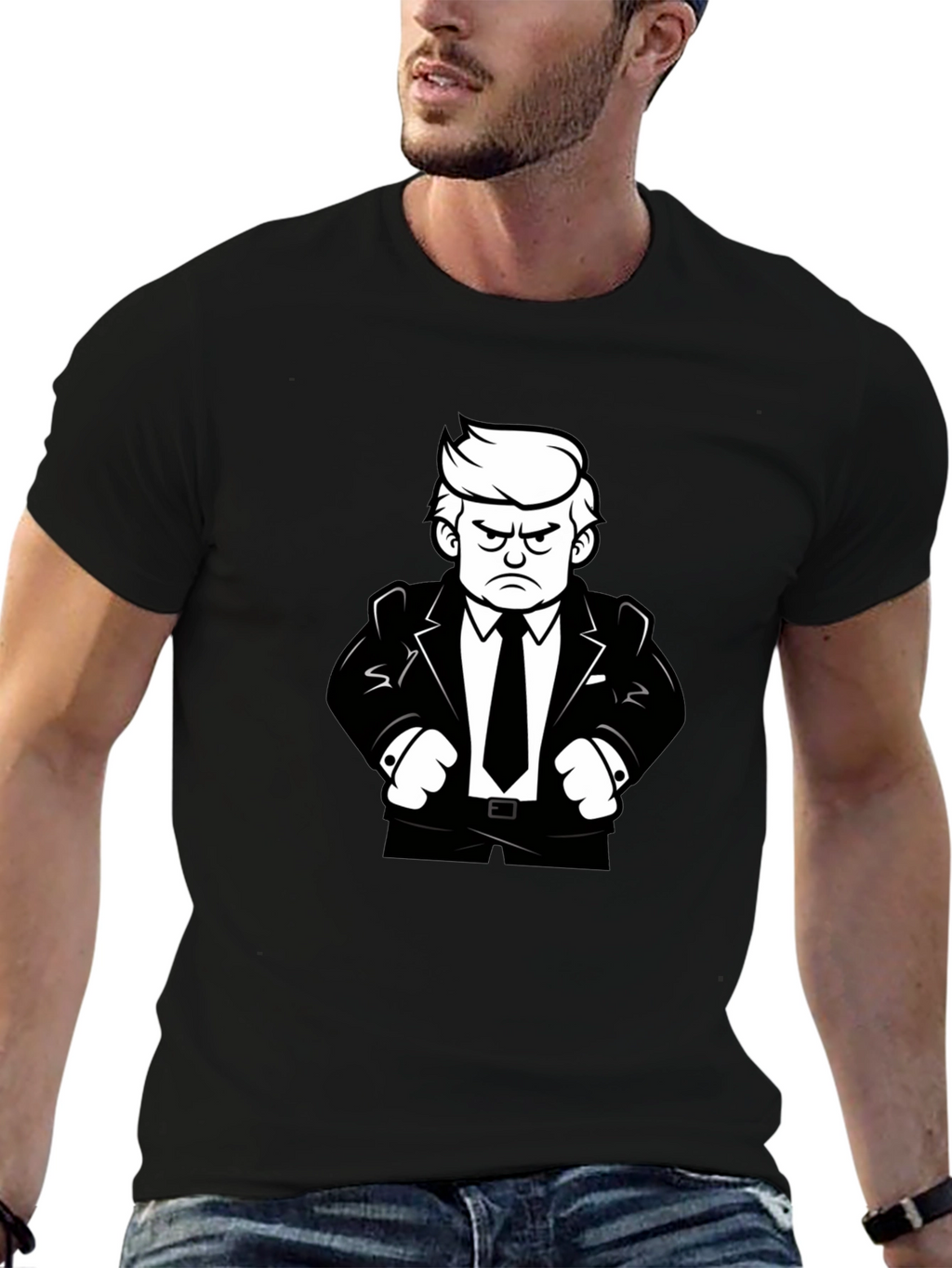 Angry Cartoon Man Black T-Shirt