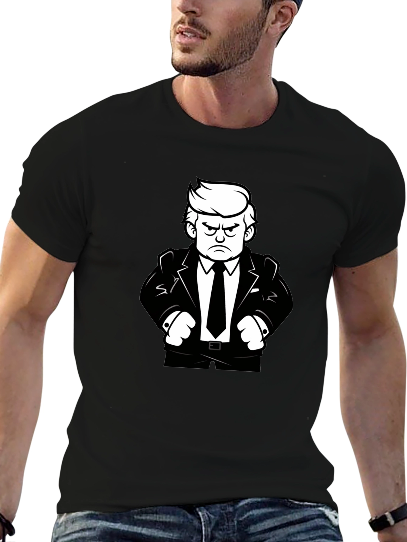 Angry Cartoon Man Black T-Shirt