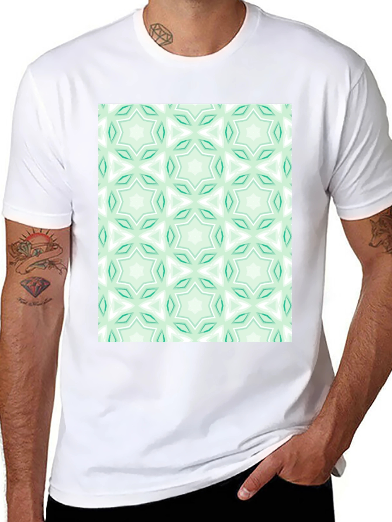 Kaleidoscope Pattern T-Shirt - Mint Green & White