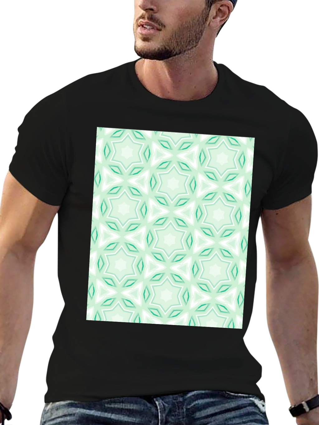 Kaleidoscope Pattern T-Shirt - Mint Green & White