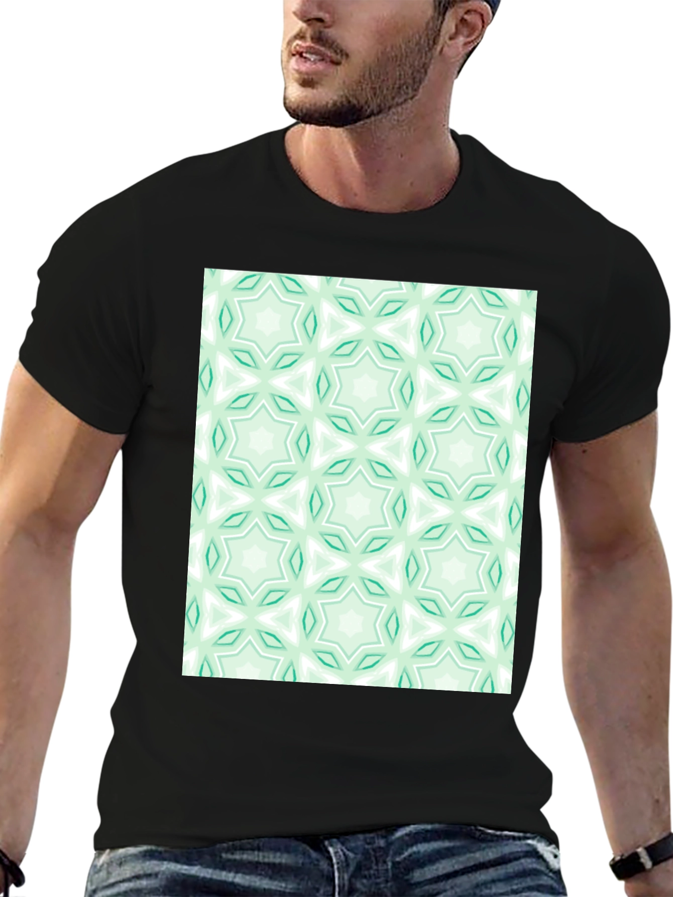 Kaleidoscope Pattern T-Shirt - Mint Green & White