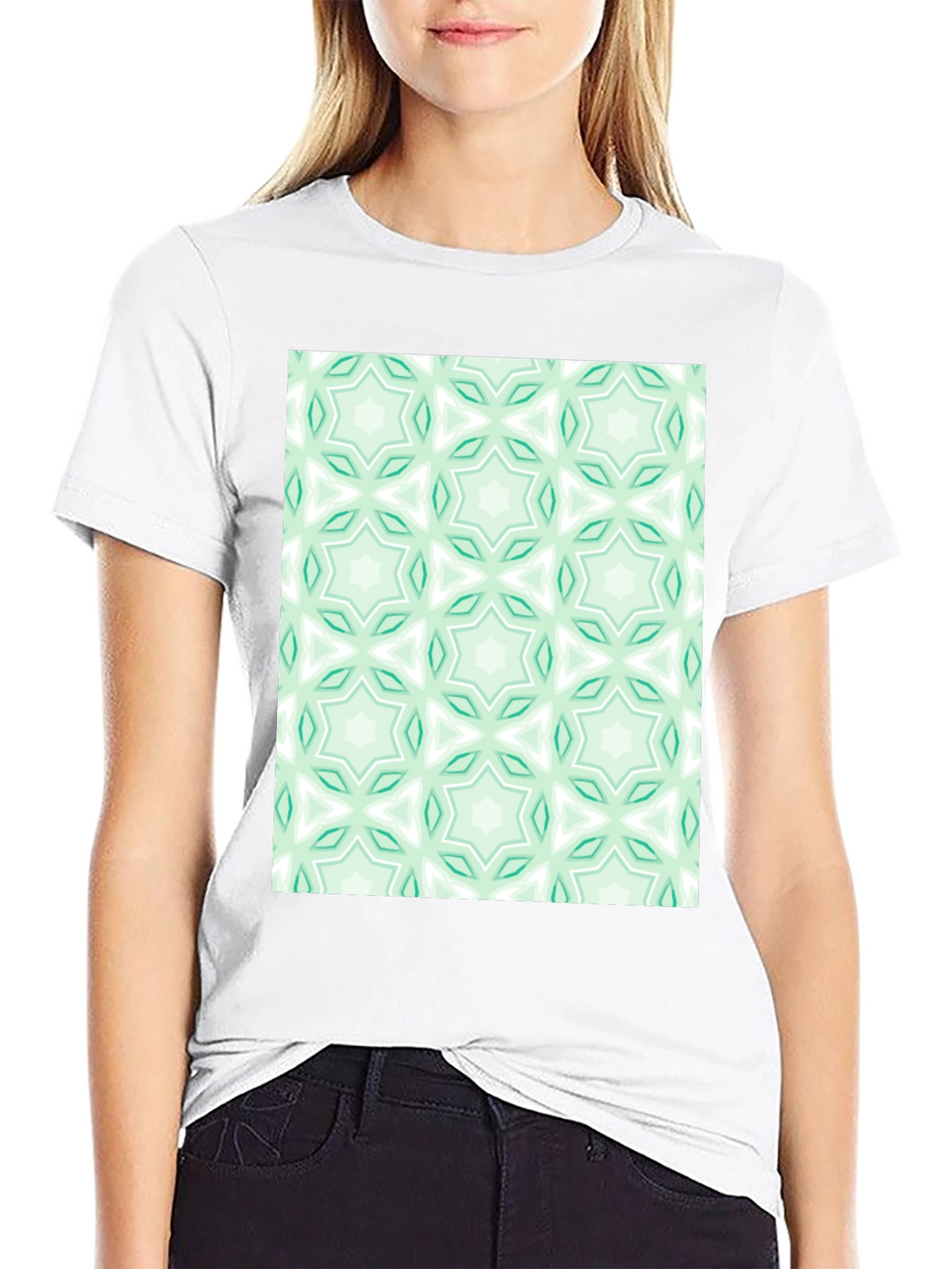 Kaleidoscope Pattern T-Shirt - Mint Green & White