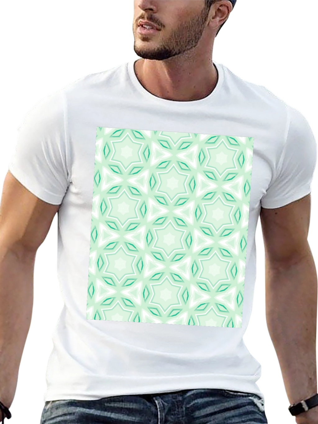 Kaleidoscope Pattern T-Shirt - Mint Green & White