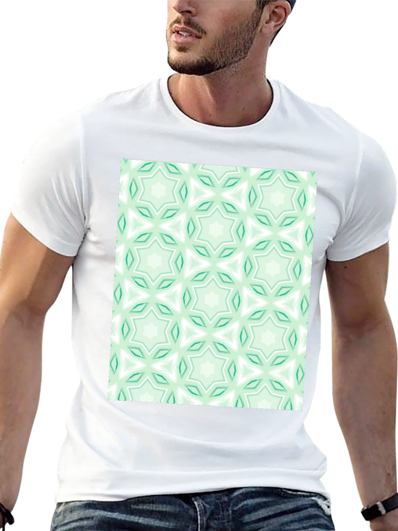 Kaleidoscope Pattern T-Shirt - Mint Green & White