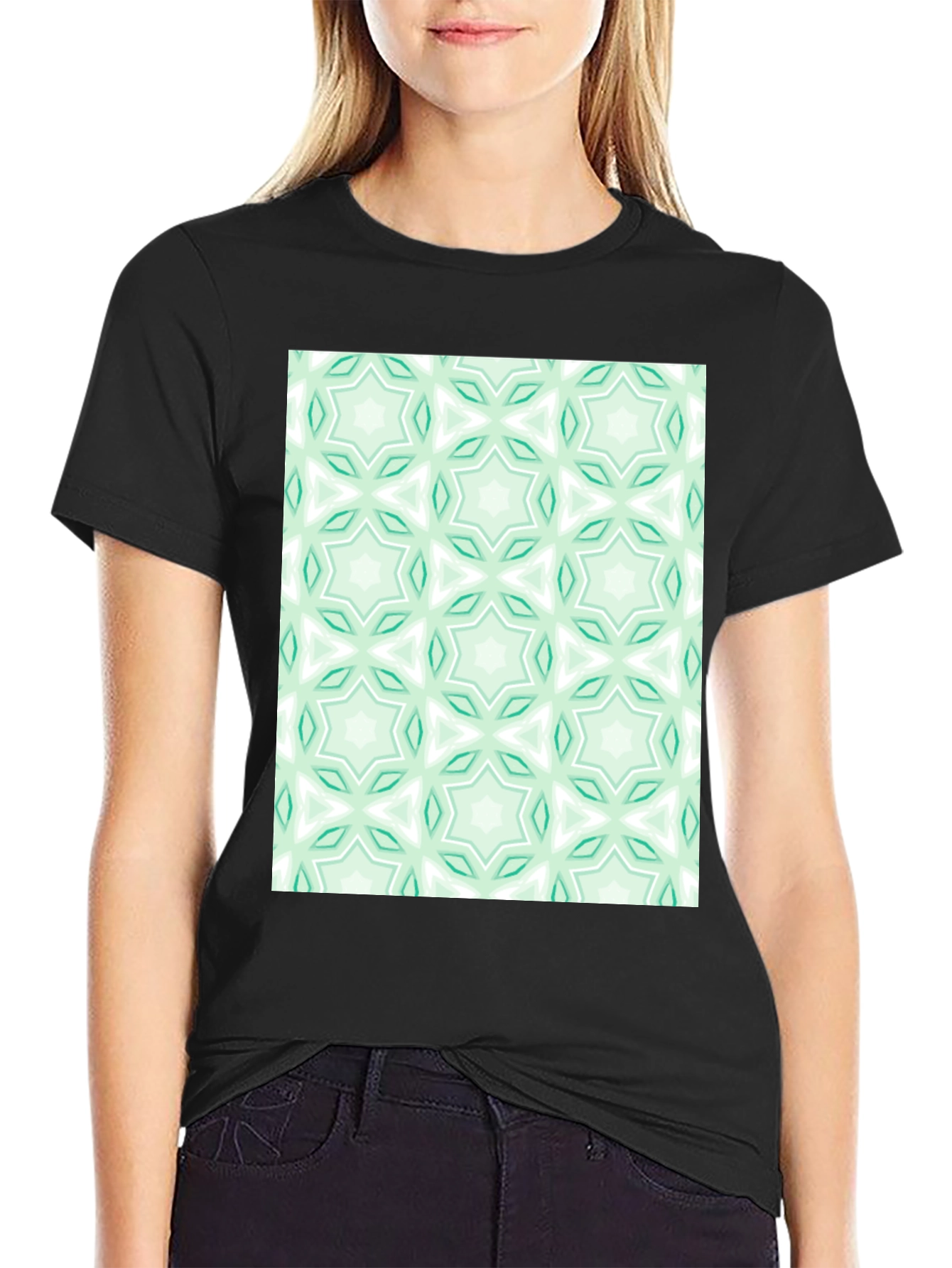 Kaleidoscope Pattern T-Shirt - Mint Green & White