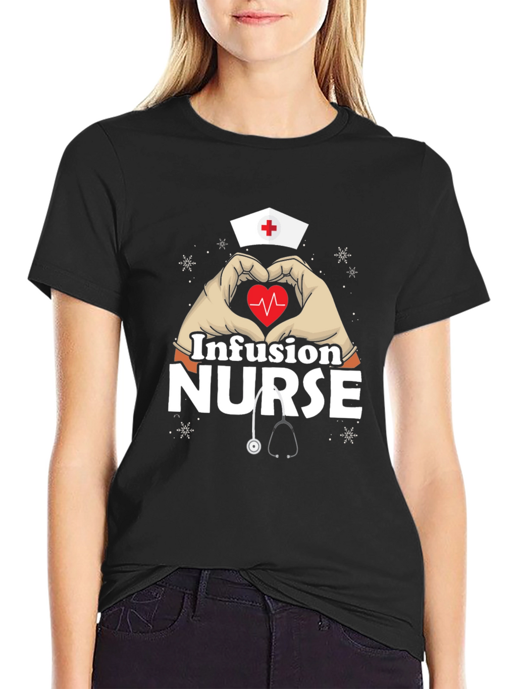 Infusion Nurse Heart Hands T-Shirt - Black