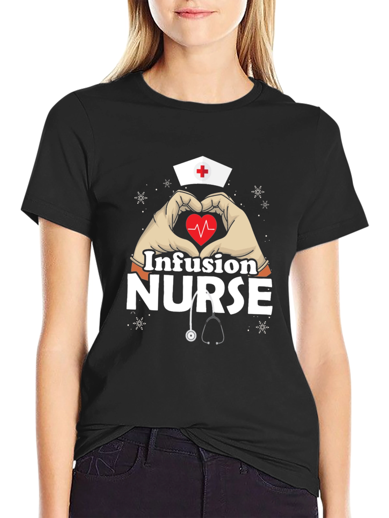 Infusion Nurse Heart Hands T-Shirt - Black