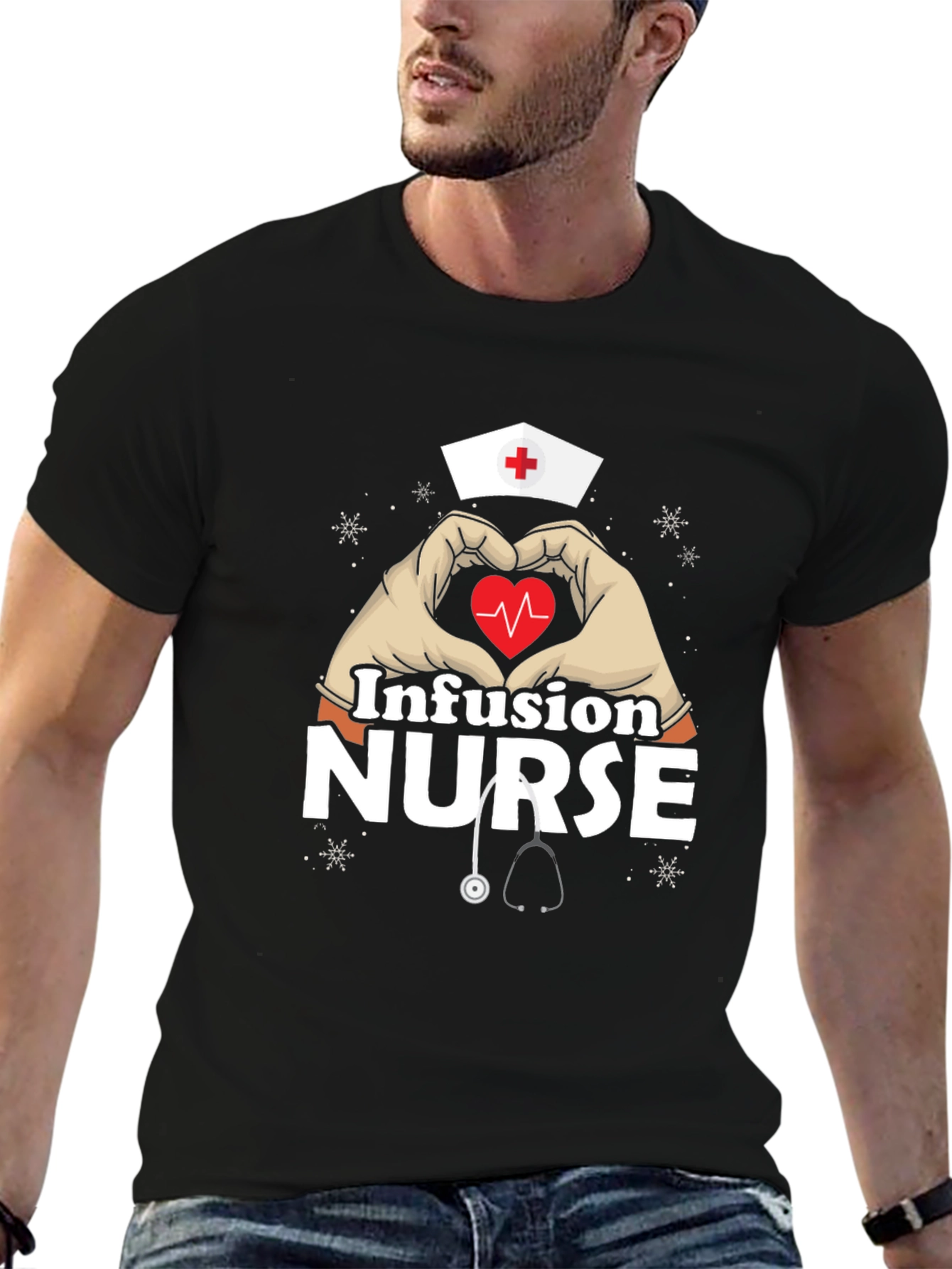 Infusion Nurse Heart Hands T-Shirt - Black