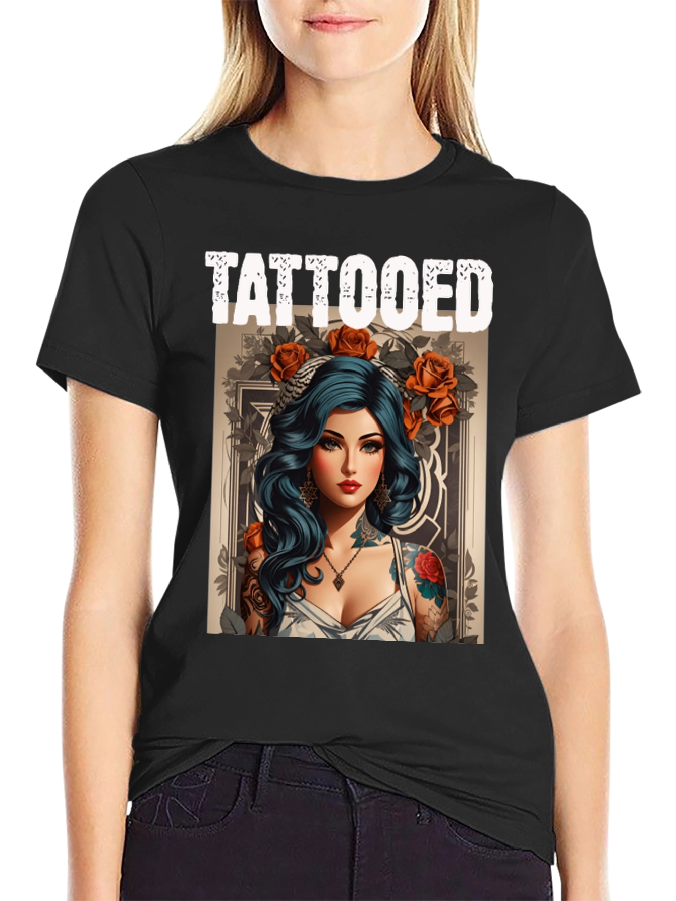 Tattooed Woman Graphic Tee - Edgy Style
