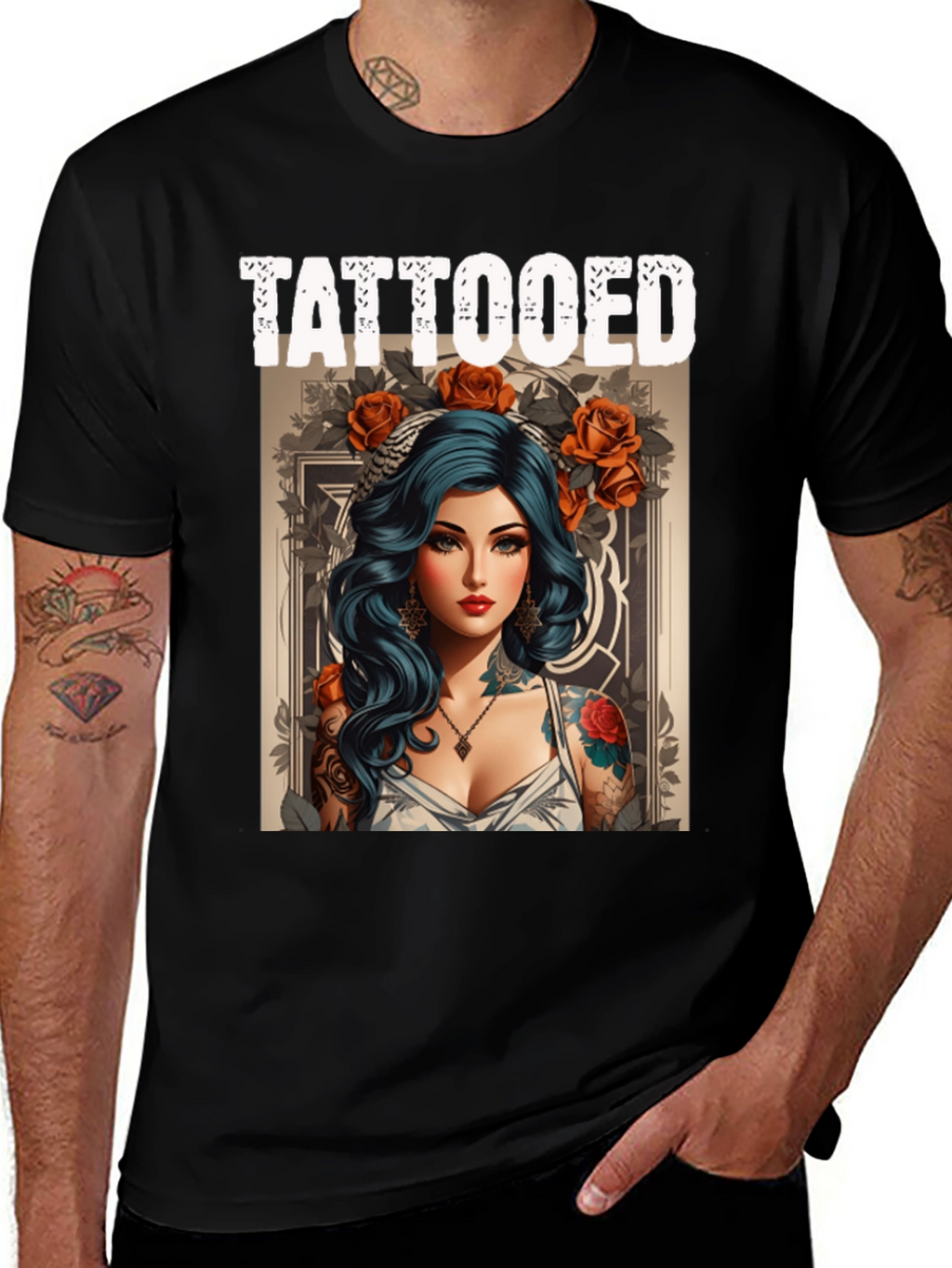Tattooed Woman Graphic Tee - Edgy Style