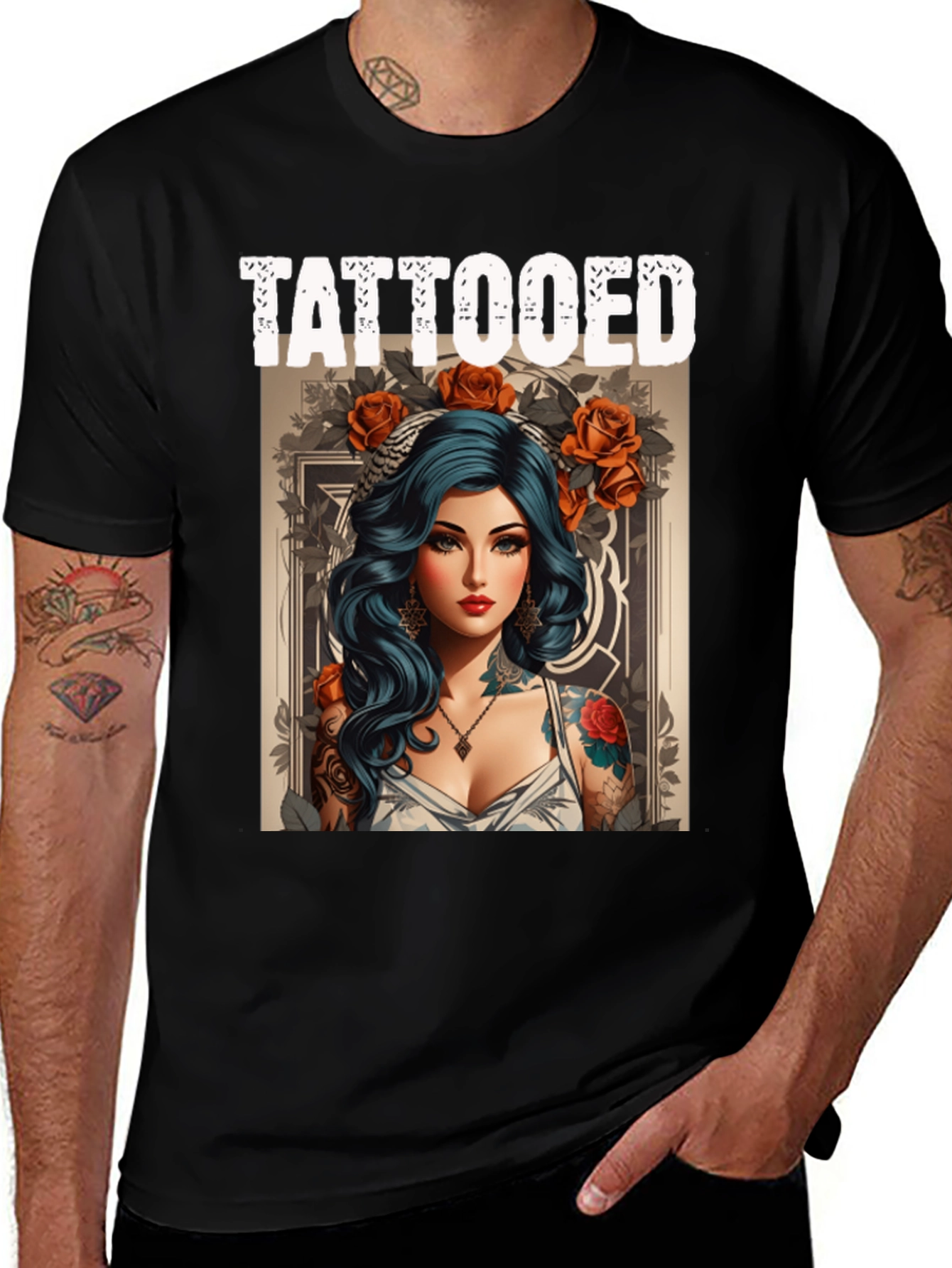 Tattooed Woman Graphic Tee - Edgy Style