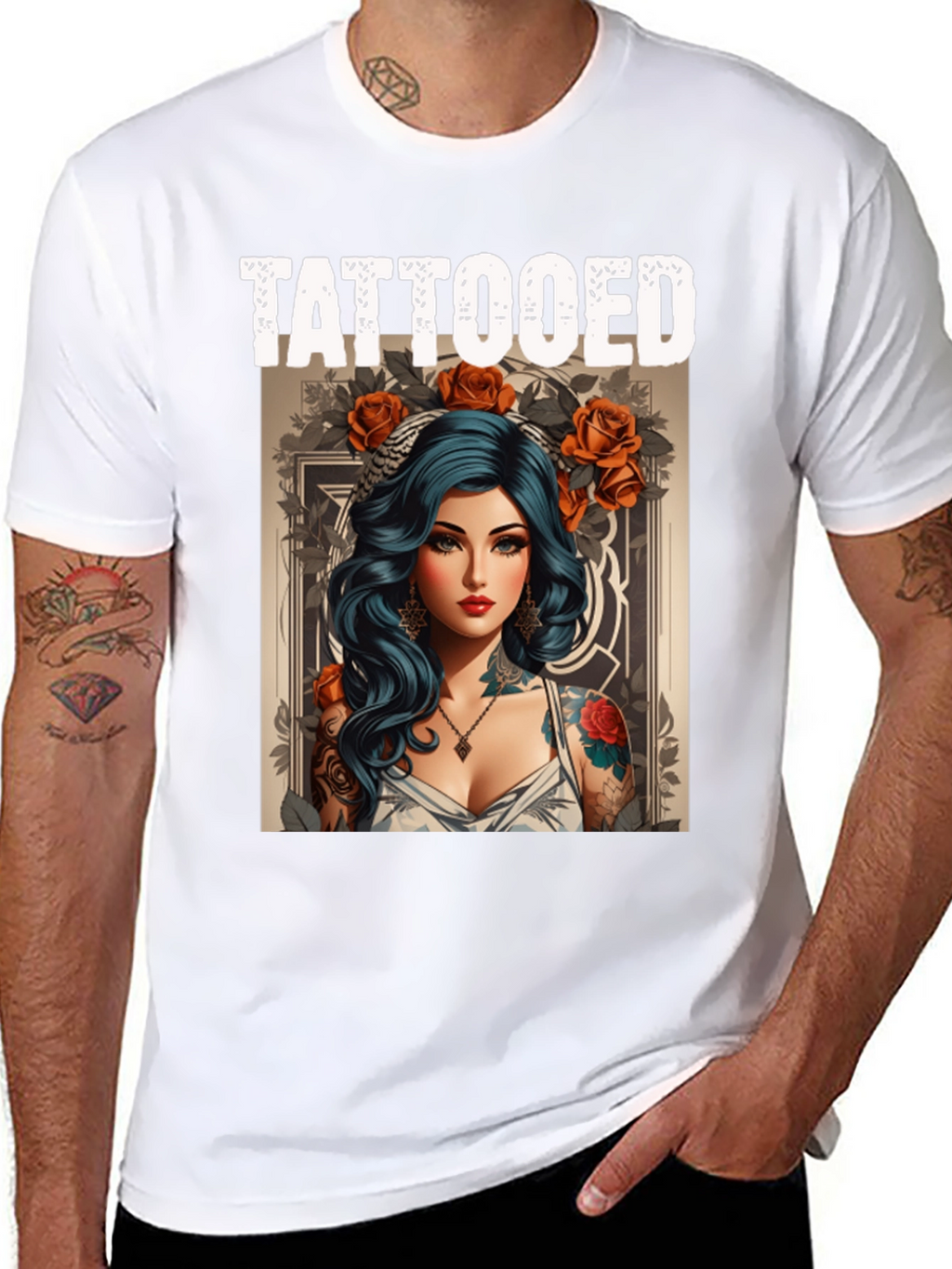 Tattooed Woman Graphic Tee - Edgy Style