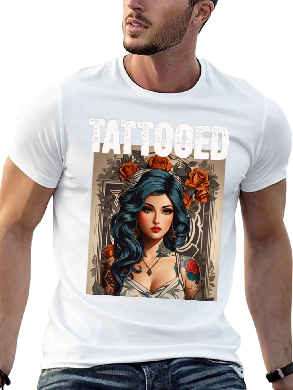 Tattooed Woman Graphic Tee - Edgy Style