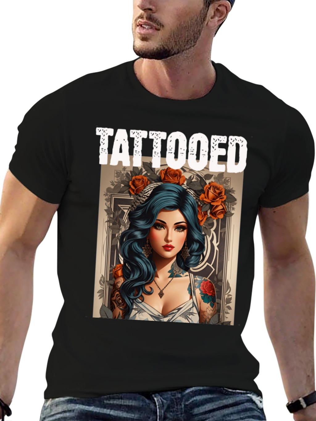 Tattooed Woman Graphic Tee - Edgy Style