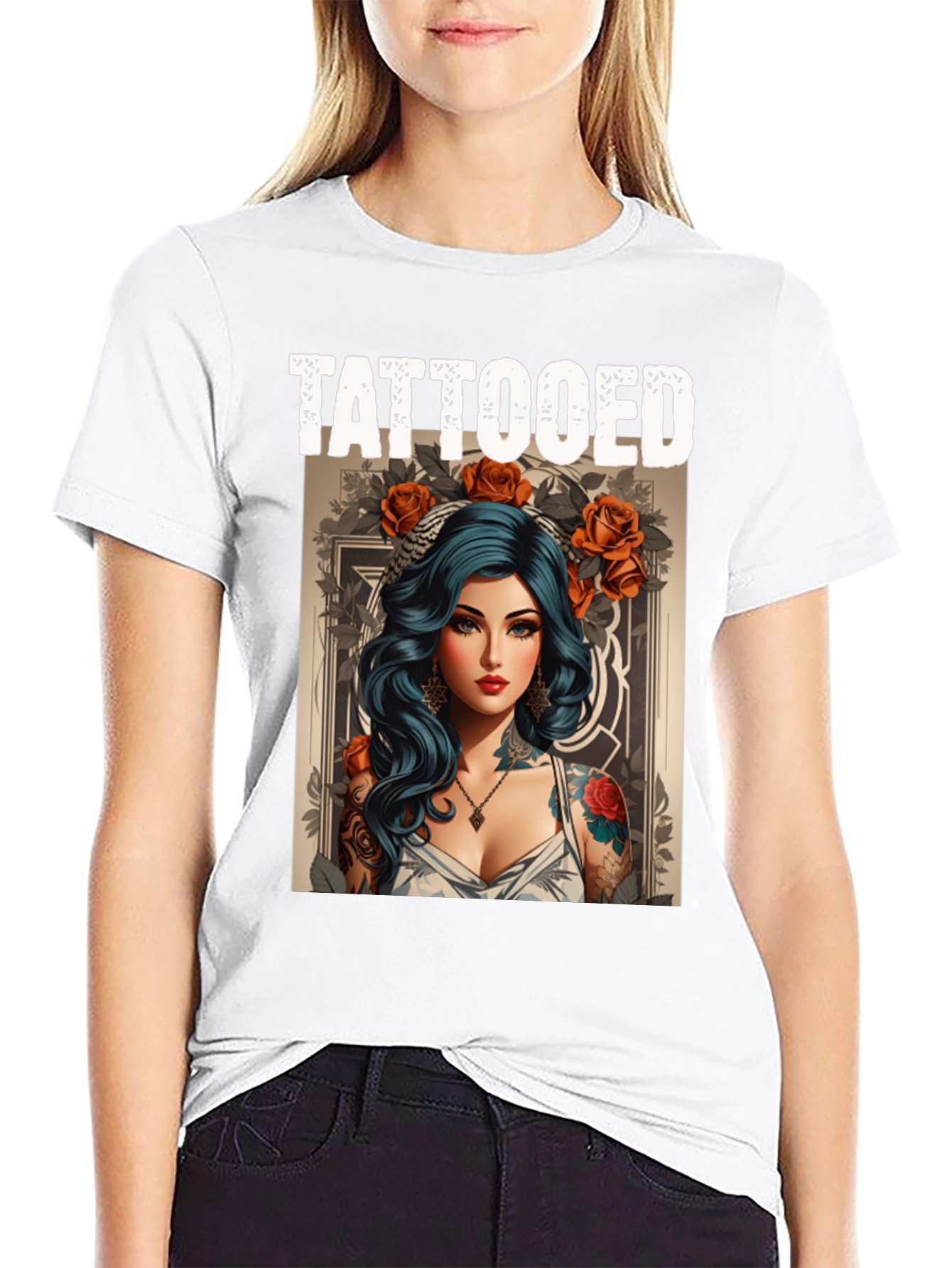 Tattooed Woman Graphic Tee - Edgy Style