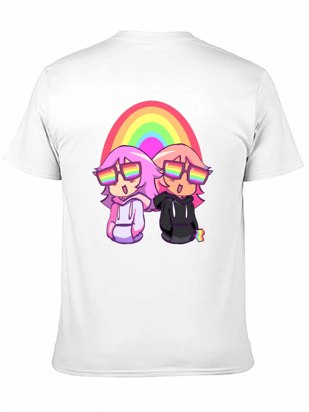 Rainbow Anime Graphic Tee - Black Cotton T-Shirt
