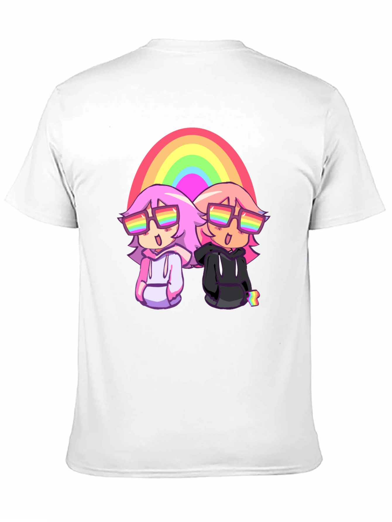 Rainbow Anime Graphic Tee - Black Cotton T-Shirt