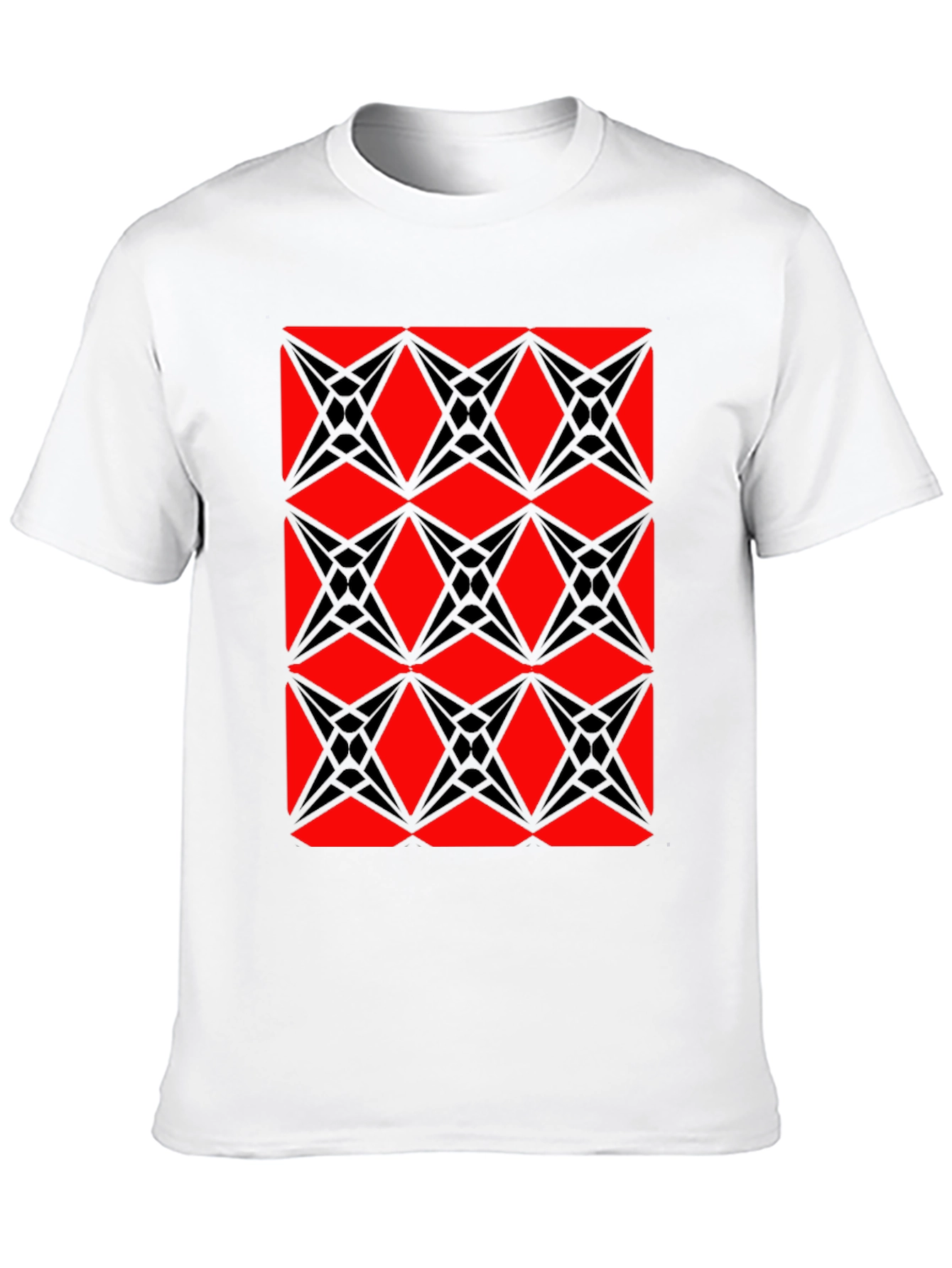 Geometric Starburst Pattern T-Shirt - Red & Black