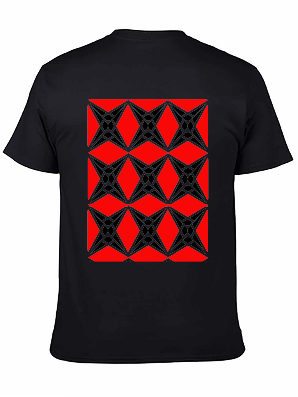 Geometric Starburst Pattern T-Shirt - Red & Black