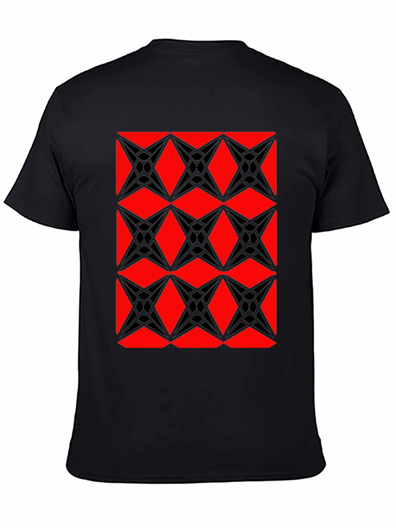 Geometric Starburst Pattern T-Shirt - Red & Black