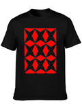 Geometric Starburst Pattern T-Shirt - Red & Black