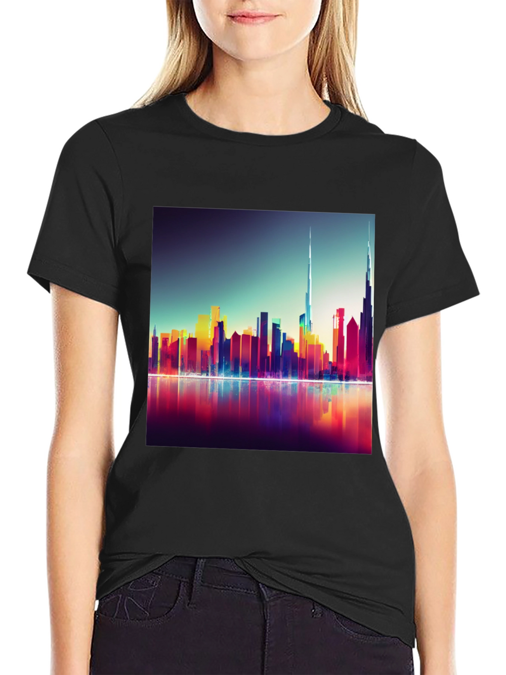 Dubai Skyline Mens Black Graphic Tee