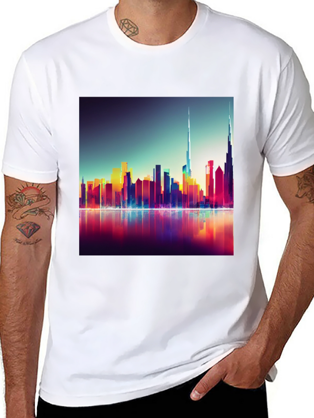 Dubai Skyline Mens Black Graphic Tee
