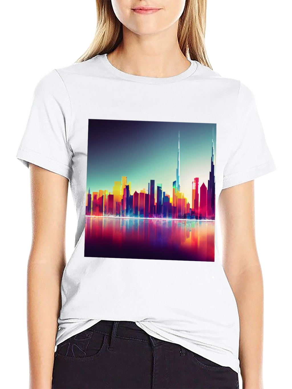 Dubai Skyline Mens Black Graphic Tee