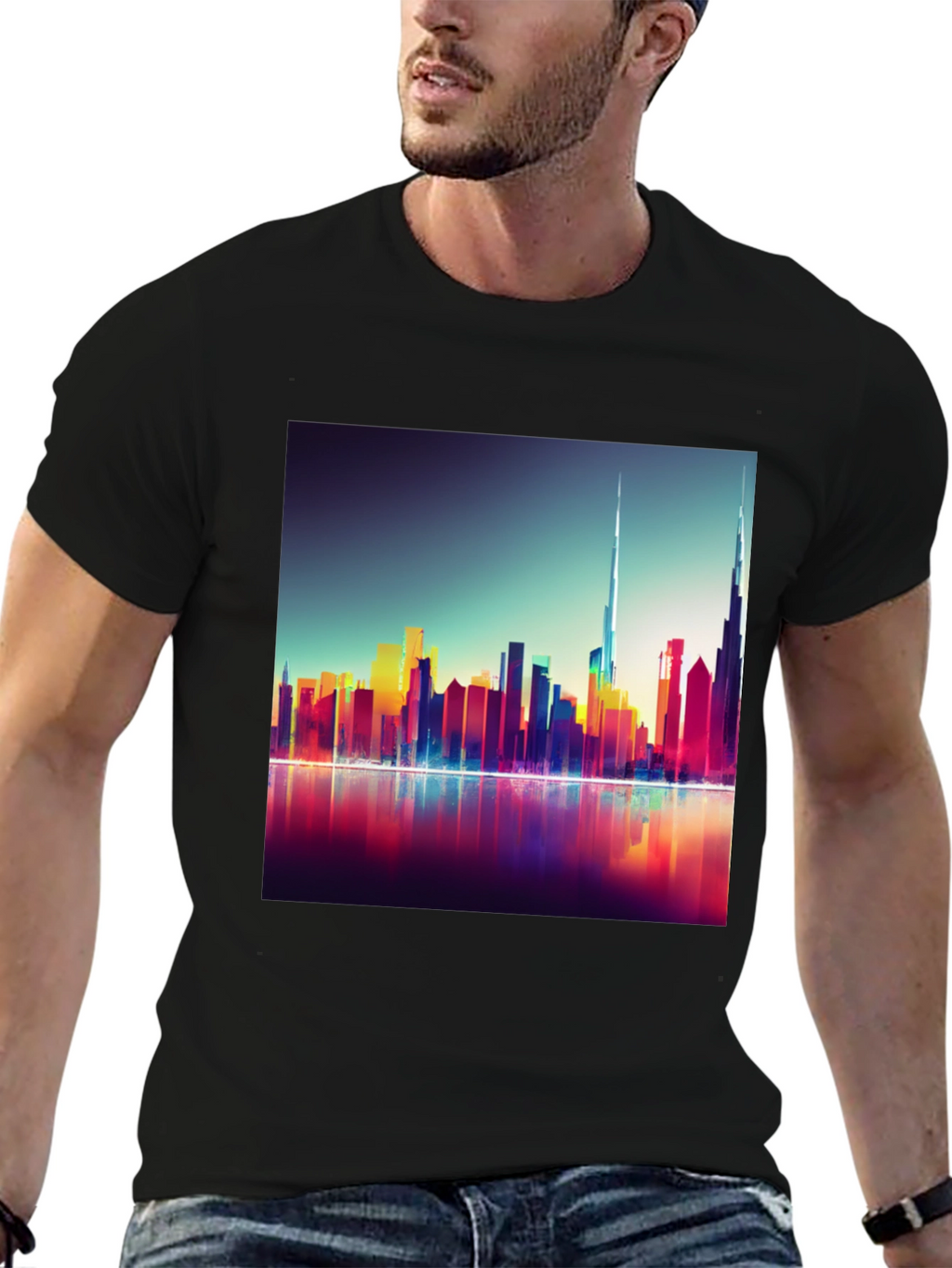 Dubai Skyline Mens Black Graphic Tee