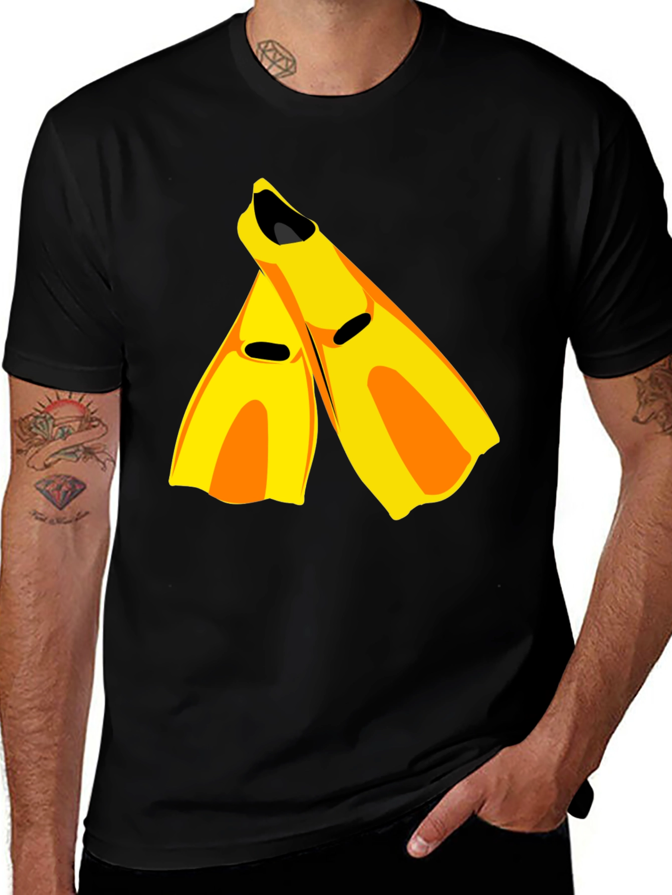 Swim Fin Graphic Tee - Black Cotton Comfort