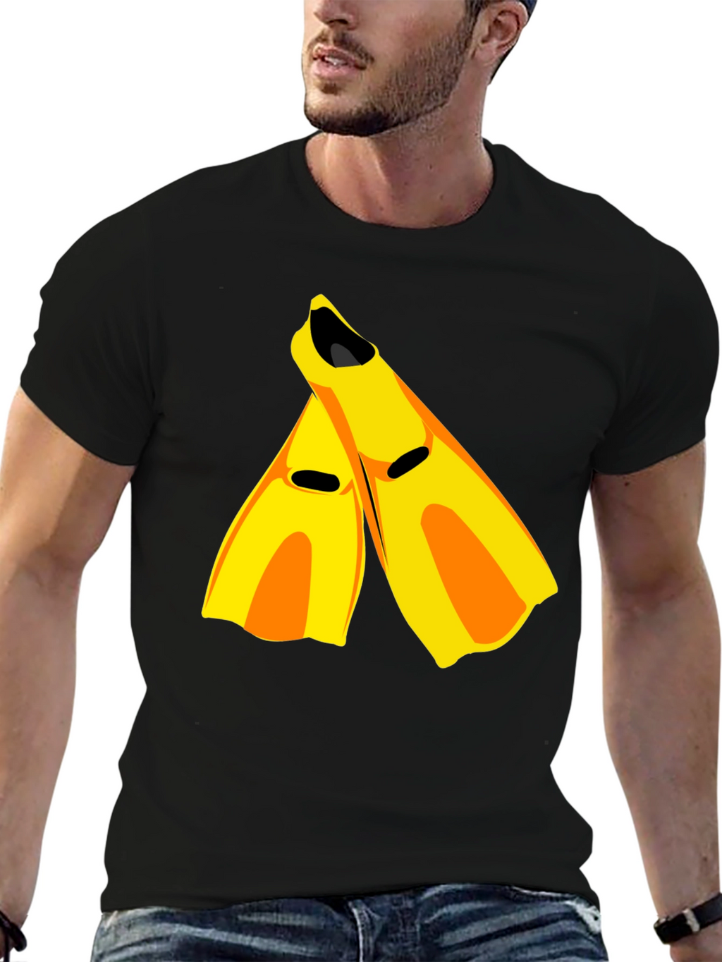 Swim Fin Graphic Tee - Black Cotton Comfort
