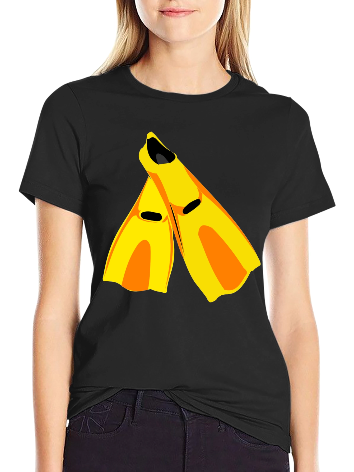 Swim Fin Graphic Tee - Black Cotton Comfort