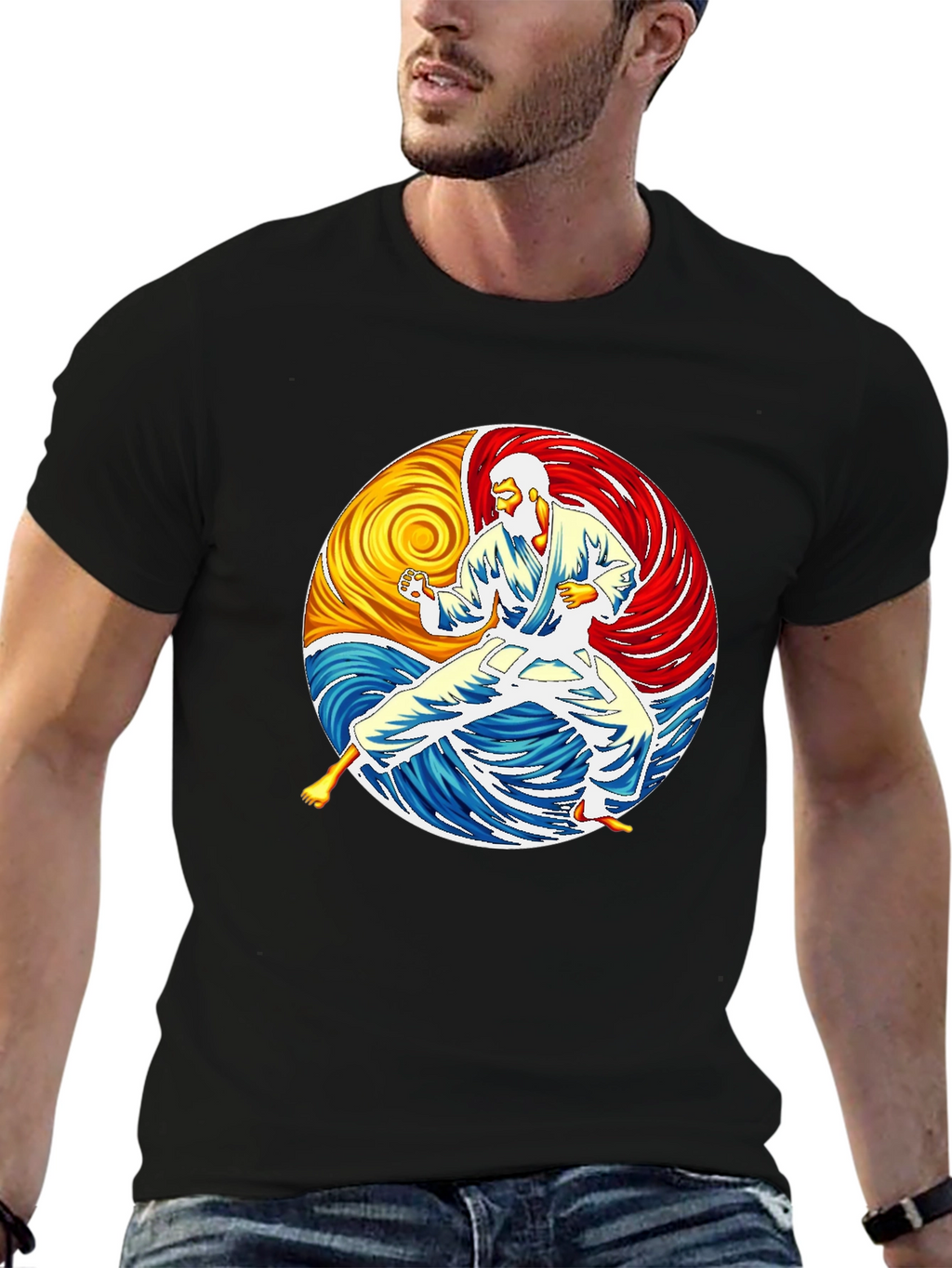 Karate Yin Yang Graphic Black T-Shirt