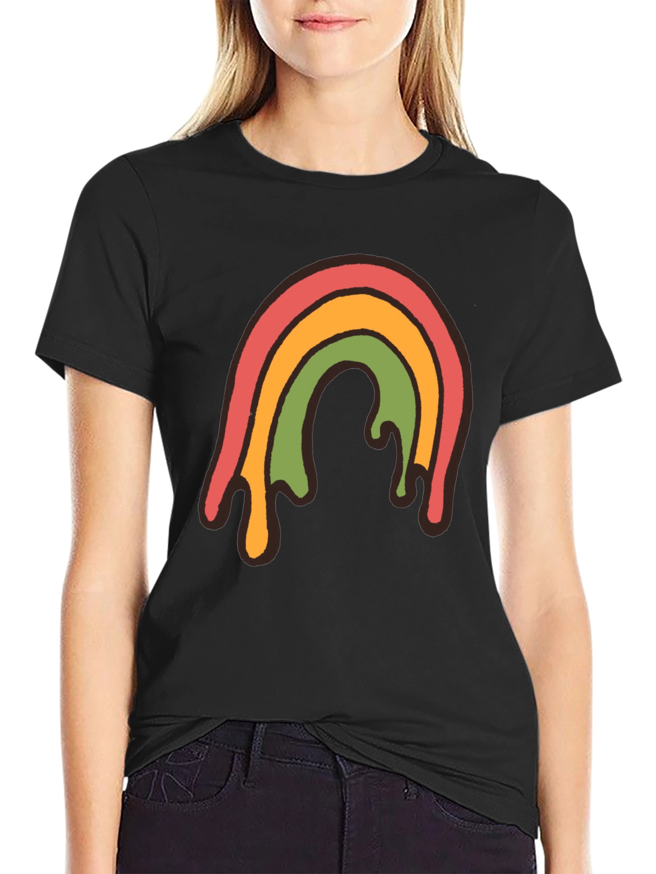 Retro Rainbow Drip Graphic Tee - Unisex Black T-Shirt