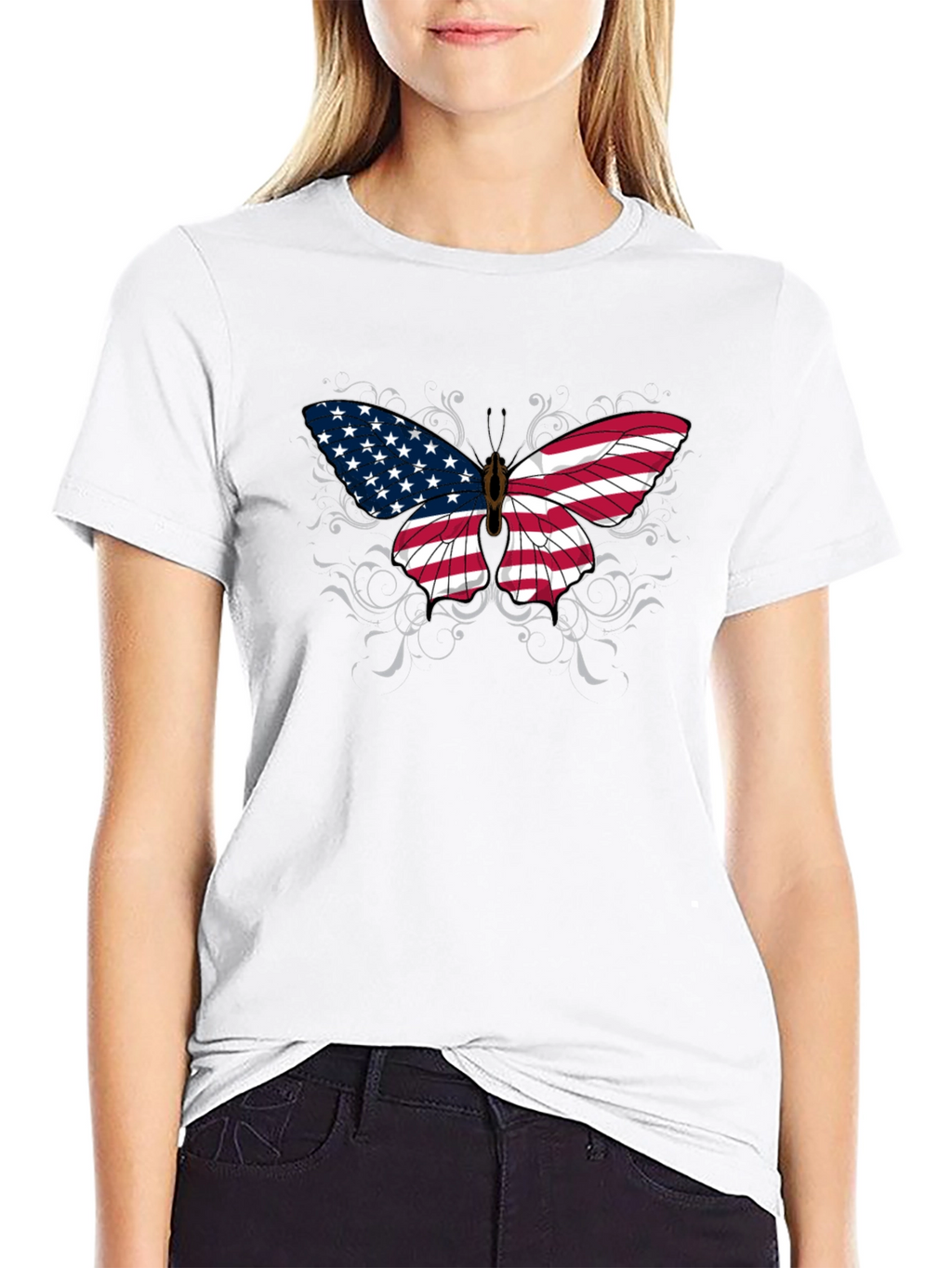 American Flag Butterfly Graphic T-Shirt