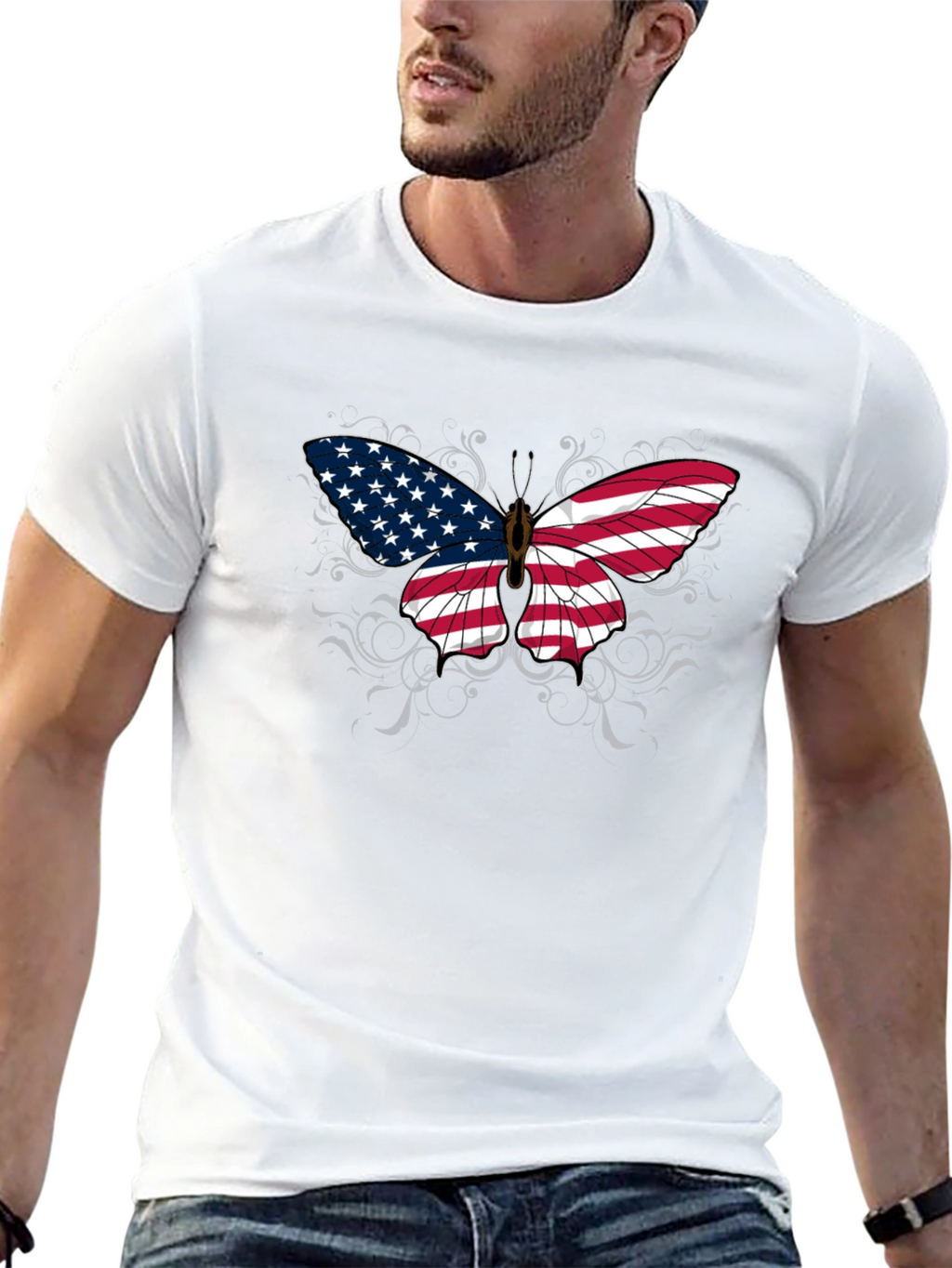 American Flag Butterfly Graphic T-Shirt