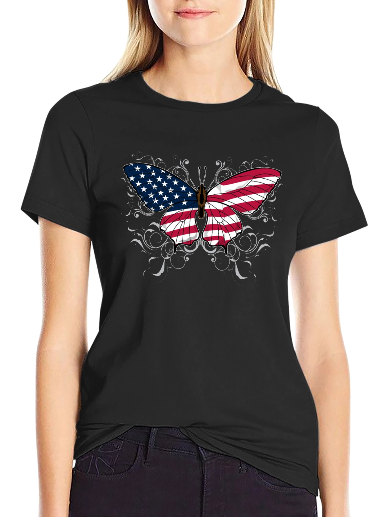 American Flag Butterfly Graphic T-Shirt