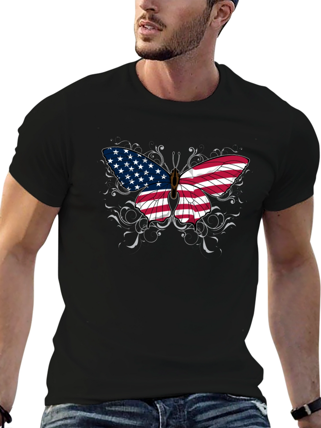 American Flag Butterfly Graphic T-Shirt