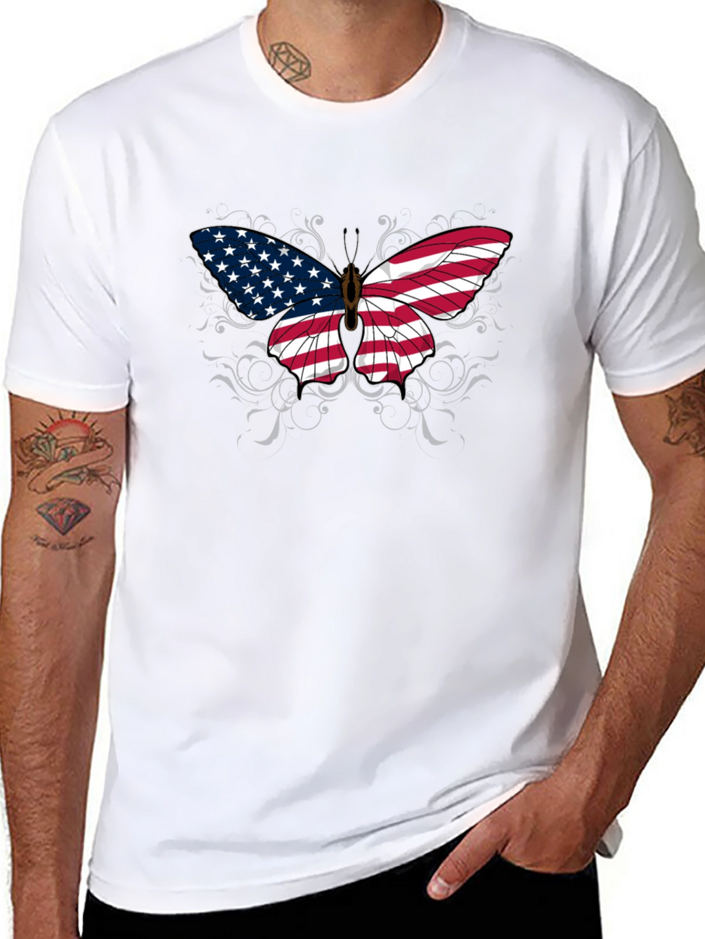 American Flag Butterfly Graphic T-Shirt