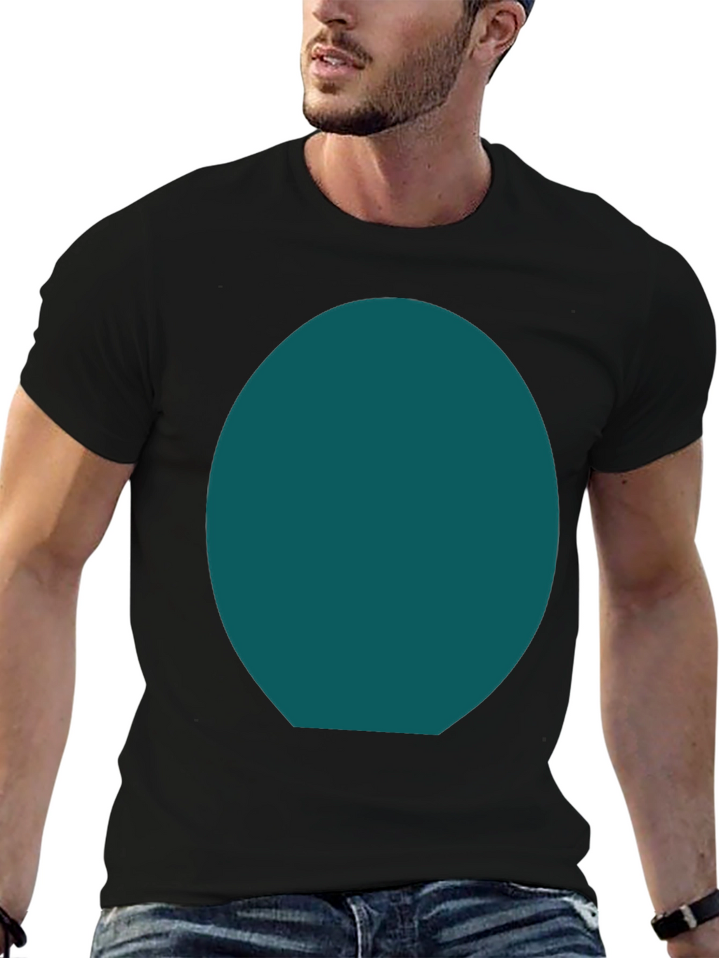 Mens Basic Black Tee with Customizable Oval Design