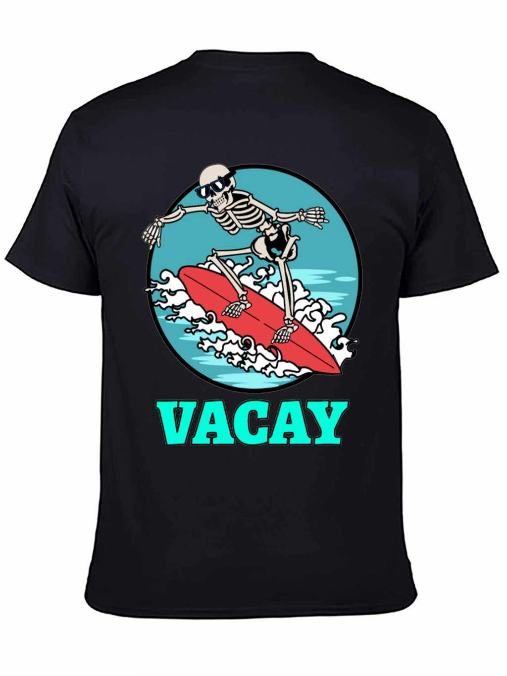 Vacay Skeleton Surfing T-Shirt - Black Graphic Tee